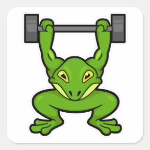 Sticker Carré Grenouille à Bodybuilding avec Barbell