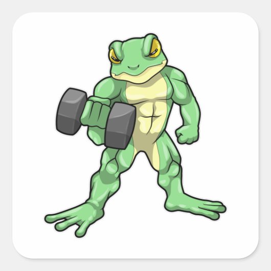 Sticker Carré Grenouille à Bodybuilding avec Dumbbell (Devant)