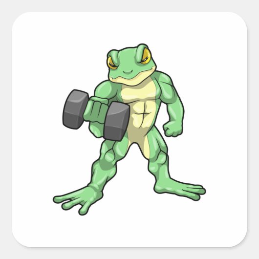 Sticker Carré Grenouille à Bodybuilding avec Dumbbell (Devant)