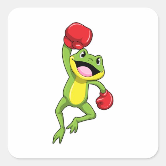 Sticker Carré Grenouille à la boîte avec gants de boxe (Devant)