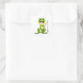 Sticker Carré Grenouille à la pêche avec canne à pêche (Sac)