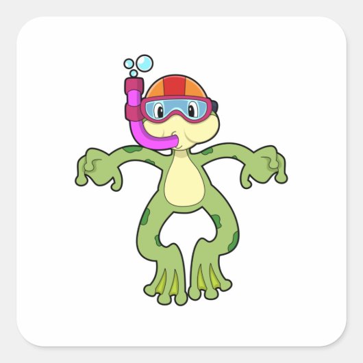 Sticker Carré Grenouille à la plongée avec tuba (Devant)