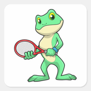 Sticker Carré Grenouille au tennis avec raquette de tennis