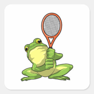 Sticker Carré Grenouille au tennis avec raquette de tennis
