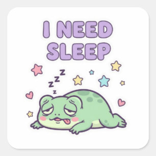 Sticker Carré Grenouille autocollante épuisée J'ai besoin de som