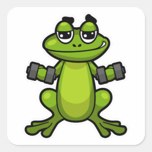 Sticker Carré Grenouille aux biceps entrainement avec haltères