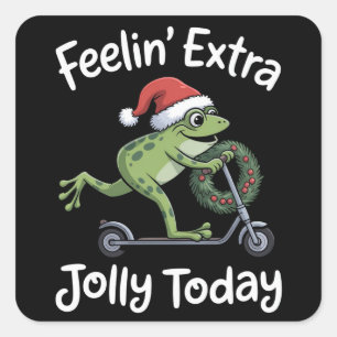 Sticker Carré Grenouille de Noël drôle se sentant particulièreme