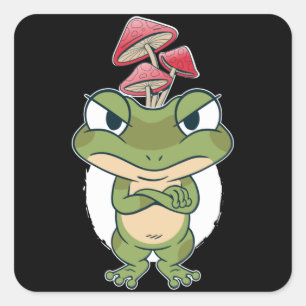 Sticker Carré Grenouille drôle avec champignons