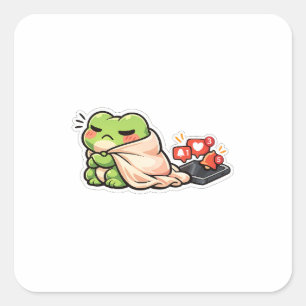 Sticker Carré Grenouille drôle ignorant le téléphone Introverti