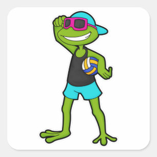 Sticker Carré Grenouille en tant que joueur de volleyball avec v