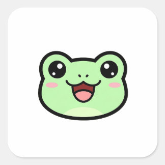 Sticker Carré Grenouille heureuse – Illustration mignonne Kawaii