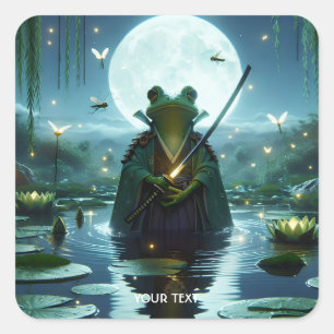 Sticker Carré Grenouille mignonne Imaginaire Samurai Katana