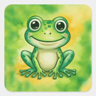 Sticker Carré Grenouille mignonne verte