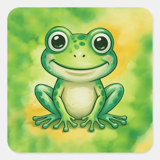 Sticker Carré Grenouille mignonne verte (Devant)