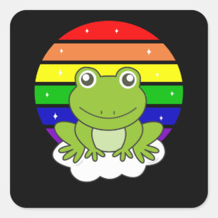 Sticker Carré Grenouille Parties scintillant arc-en-ciel Kawaii 