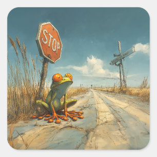Sticker Carré Grenouille perdue à la croisée des chemins
