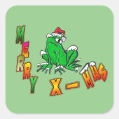 Sticker Carré Grenouille Père Noël Joyeux croûte de Noël. Autoco (Devant)