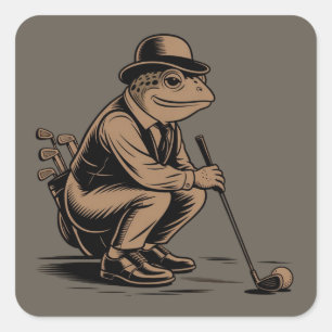 Sticker Carré Grenouille Rétro Drôle Amateur de Golf Grenouille 