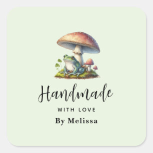 Sticker Carré Grenouille sous un champignon mignon fait main ave