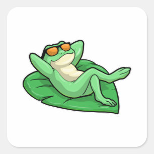 Sticker Carré Grenouille sur feuille avec lunettes de soleil