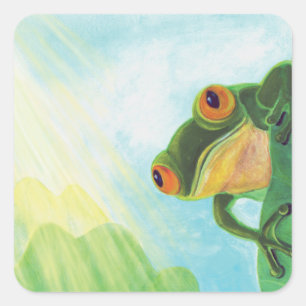 Sticker Carré Grenouille verte attrapant les rayons du soleil