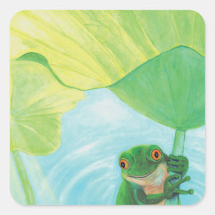 Sticker Carré Grenouille verte sous Pad Lily