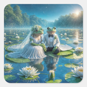 Sticker Carré Grenouilles de mariée et de chambre sur Lily Pad