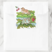 Sticker Carré Grenouilles PacMan pourchassant des fruits (Sac)