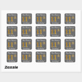 Sticker Carré Grey, Faux Gold 11e anniversaire + Nom personnalis (Feuille)