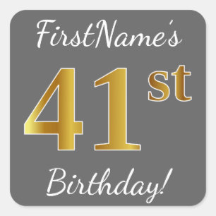 Sticker Carré Grey, Faux Gold 41e anniversaire + Nom personnalis