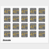 Sticker Carré Grey, Faux Gold 42e anniversaire + Nom personnalis (Feuille)