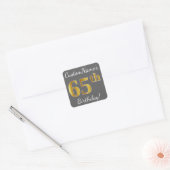 Sticker Carré Grey, Faux Gold 65e anniversaire + Nom personnalis (Enveloppe)