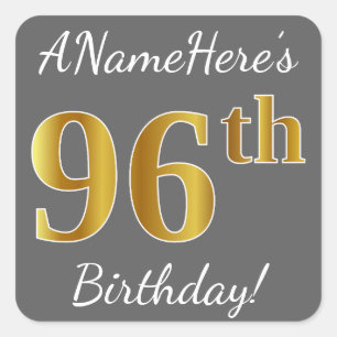 Sticker Carré Grey, Faux Gold 96e anniversaire + Nom personnalis