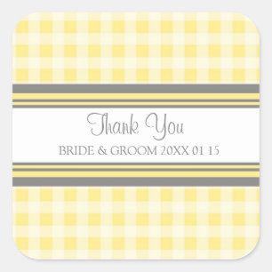 Sticker Carré Grey Lemon Gingham Merci Favor Tags
