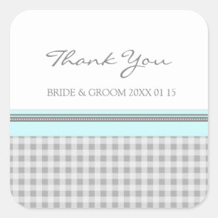 Sticker Carré Grey Sky Blue En vichy Merci Mariage Favor Tags