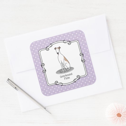 Sticker Carré Greyhound Maman (fawn white) Mignonne Chien Maman (Enveloppe)