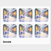 Sticker Carré Greyhound Snowy Village Santa Hat Christmas Art (Feuille)