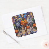Sticker Carré Greyhound Trick-or-Treating en costumes d'Hallowee (Enveloppe)