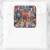 Sticker Carré Greyhound Trick-or-Treating en costumes d'Hallowee (Sac)