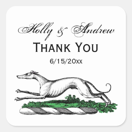 Sticker Carré Greyhound Whippet à la tête d'un emblème de crête (Devant)