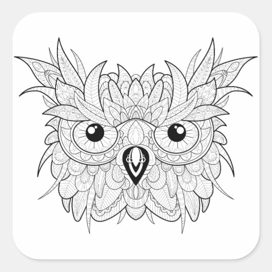 Sticker Carré Griffonnage mignon de portrait de hibou (Devant)