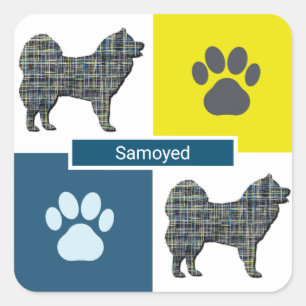 Sticker Carré Grille Y&B Samoyé Chien et Paw