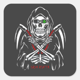 Sticker Carré Grim Reaper Scythe Décès Skeleton Bones Hallowee