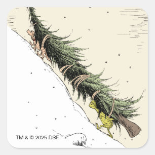 Sticker Carré Grinch et Max rendent le sapin de Noël