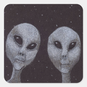 Sticker Carré Gris Alien