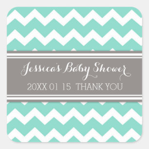 Sticker Carré Gris Aqua Chevron Baby shower Favoriser les autoco
