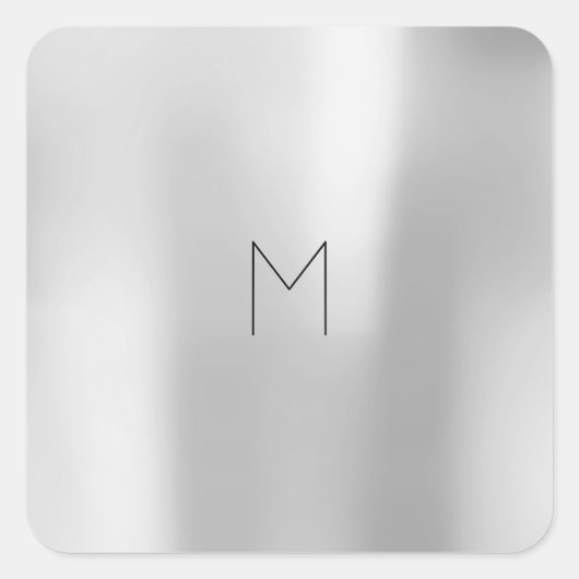 Sticker Carré Gris argenté gris métallique Monogramme minimal (Devant)