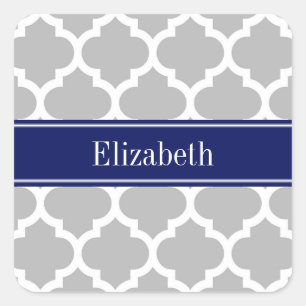 Sticker Carré Gris Blanc Marocain #5 Marine Nom bleu Monogramme