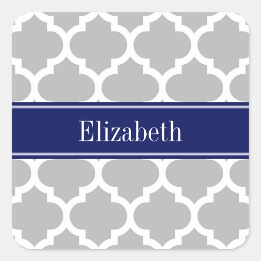 Sticker Carré Gris Blanc Marocain #5 Marine Nom bleu Monogramme (Devant)