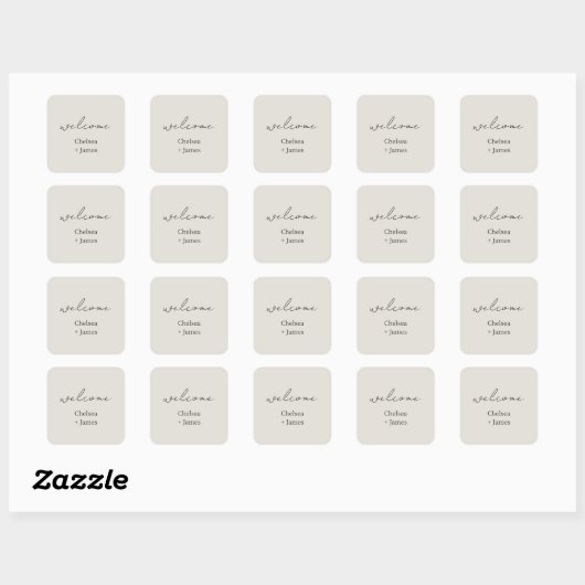 Sticker Carré Gris colombe | Chic Script Bienvenue Mariage (Feuille)